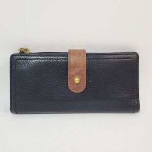 Fossil Wallet Black Brown Pebbled Leather